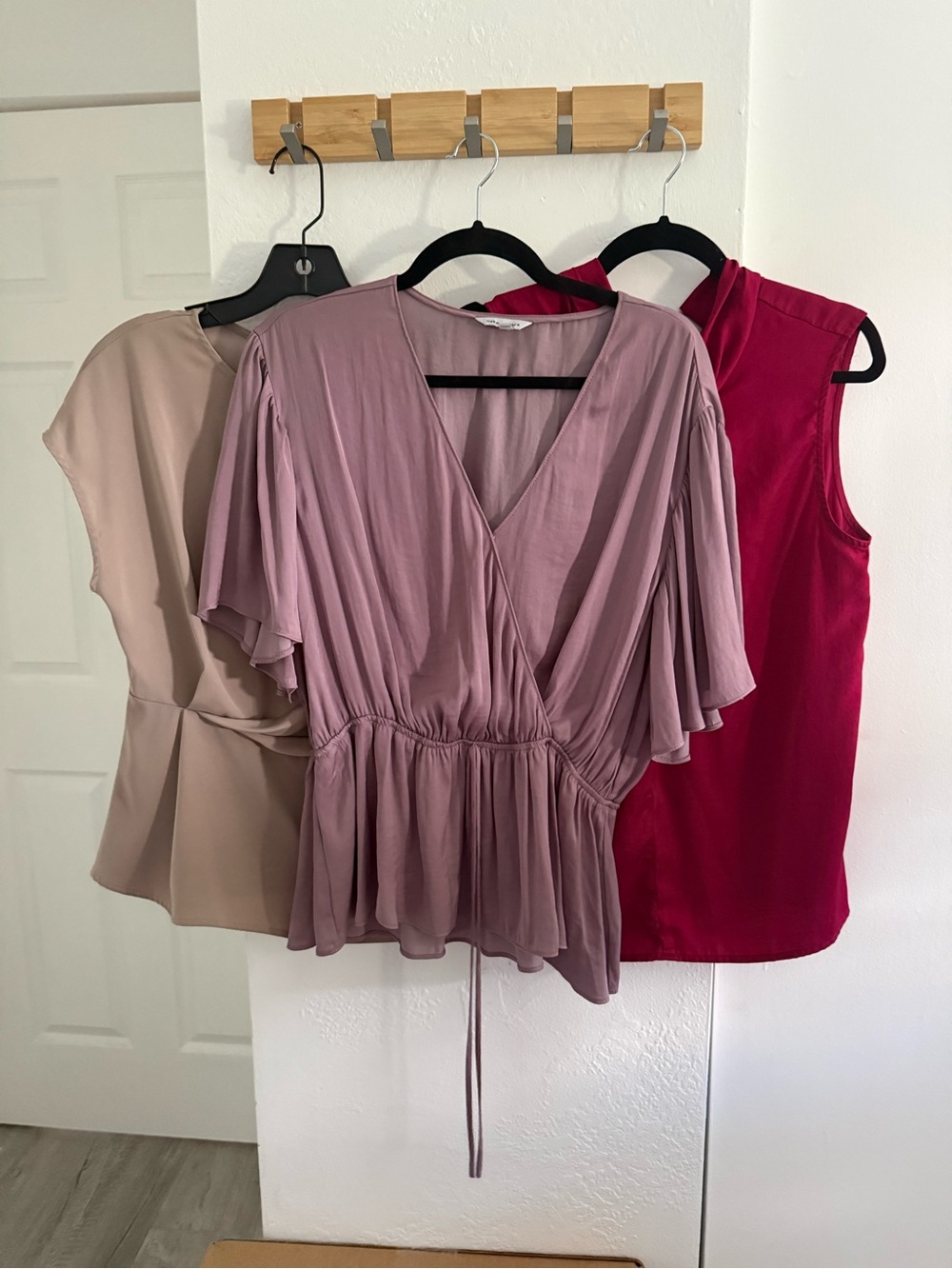 Work shirt Bundle- Flutter-Sleeve V-Neck Wrap Tops 3 for $10